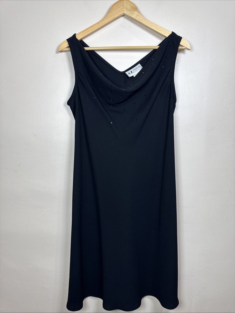 VTG S.L. Fashions Womens Dress LBD Midi Cowl Neck Rhinestone Formal 90s Y2K